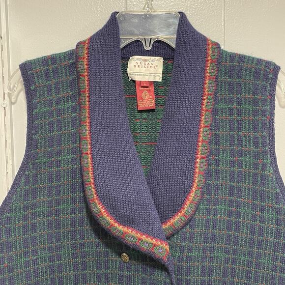 Vintage 90s Susan Bristol Shetland Wool Knit Sweater Vest Large Indie Preppy - Picture 7 of 7